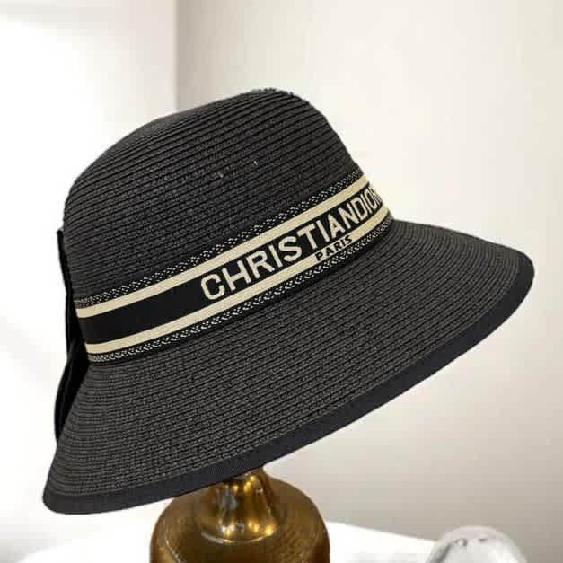 Dior Black Premium Bucket Hat With Bow-thumb-0