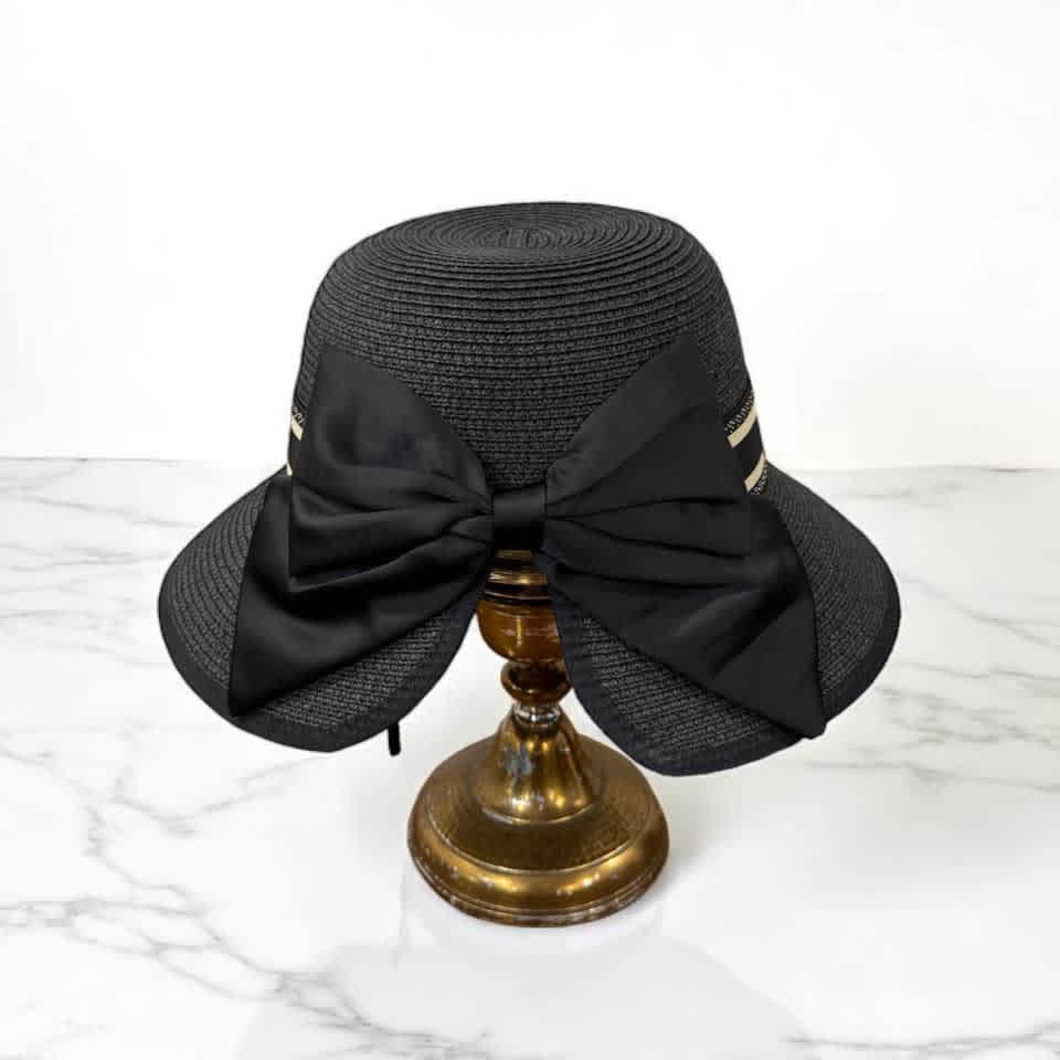 Dior Black Premium Bucket Hat With Bow-thumb-1