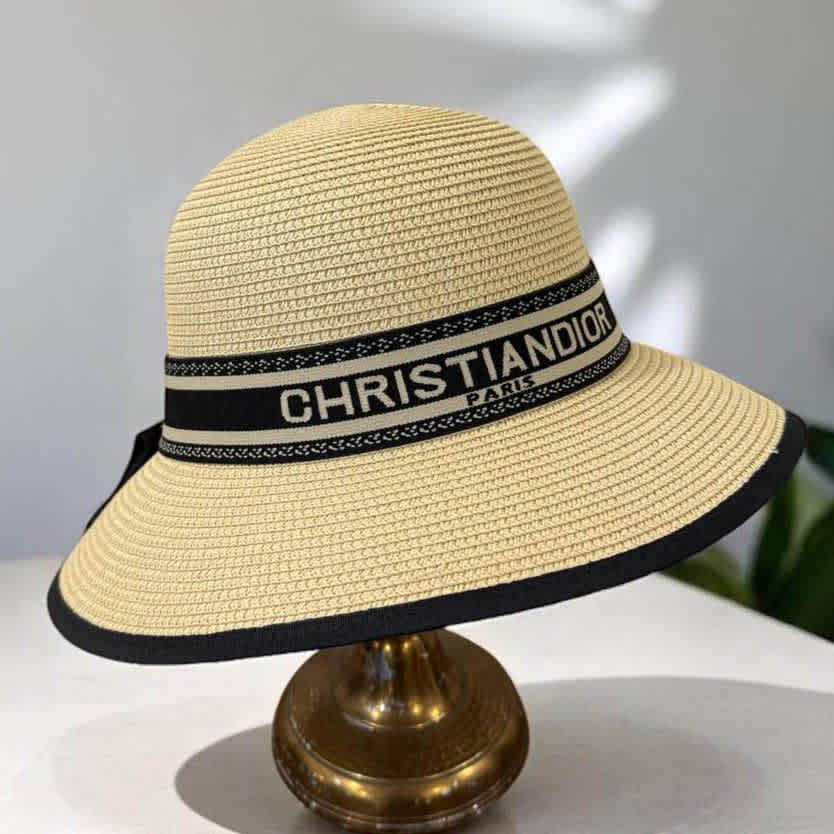 Dior Cream Premium Bucket Hat With Bow-thumb-0