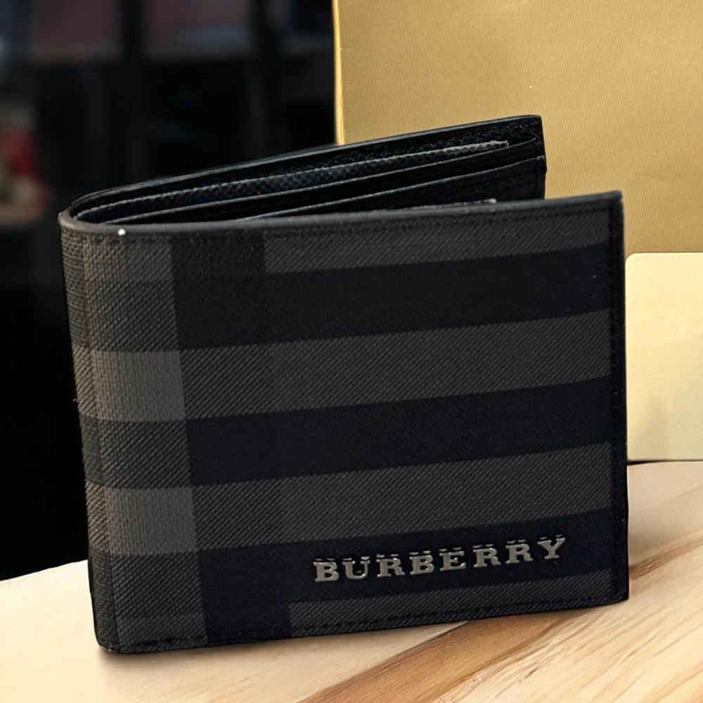 Burberry Black Check and Leather Bifold Wallet-3