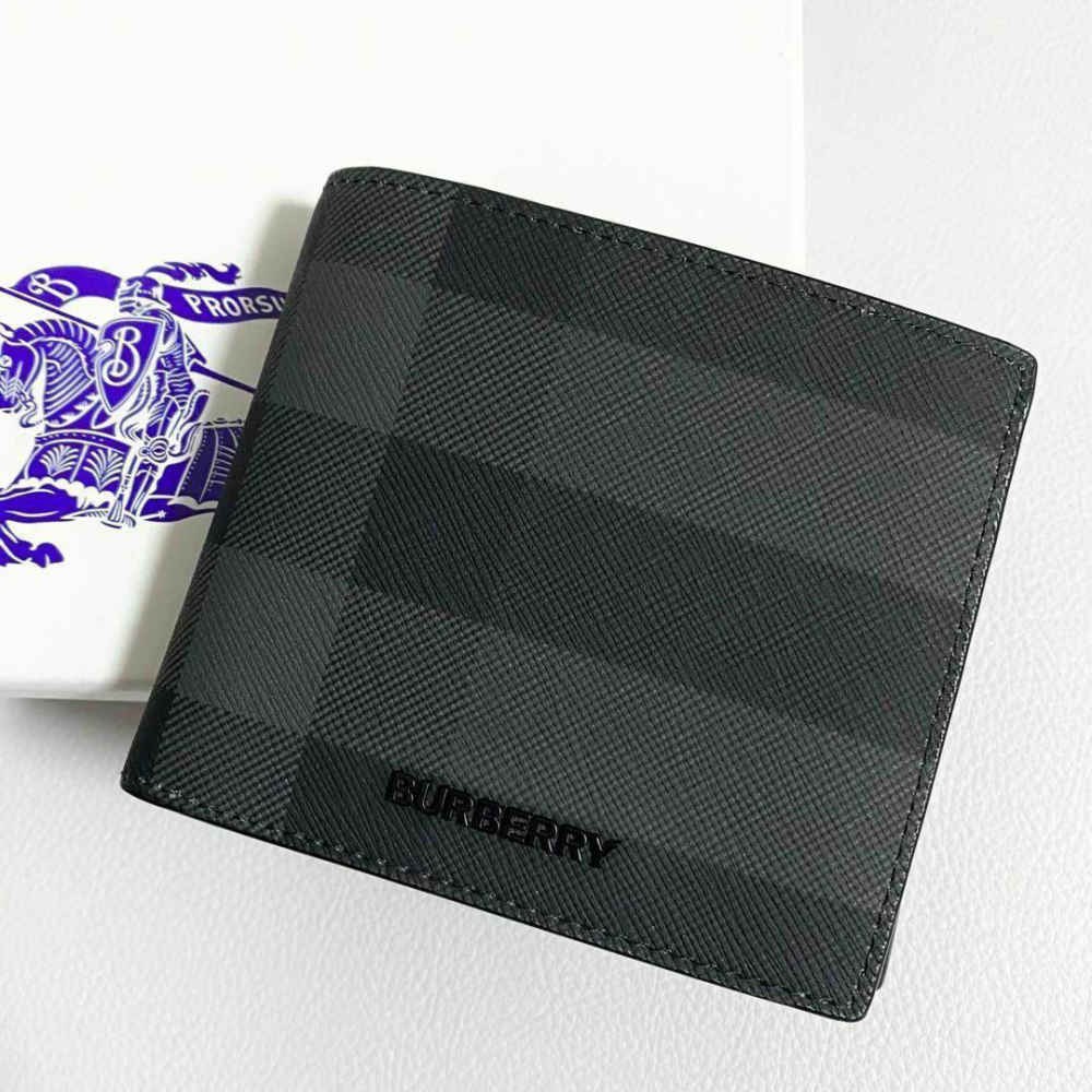 Burberry Black Check and Leather Bifold Wallet-1