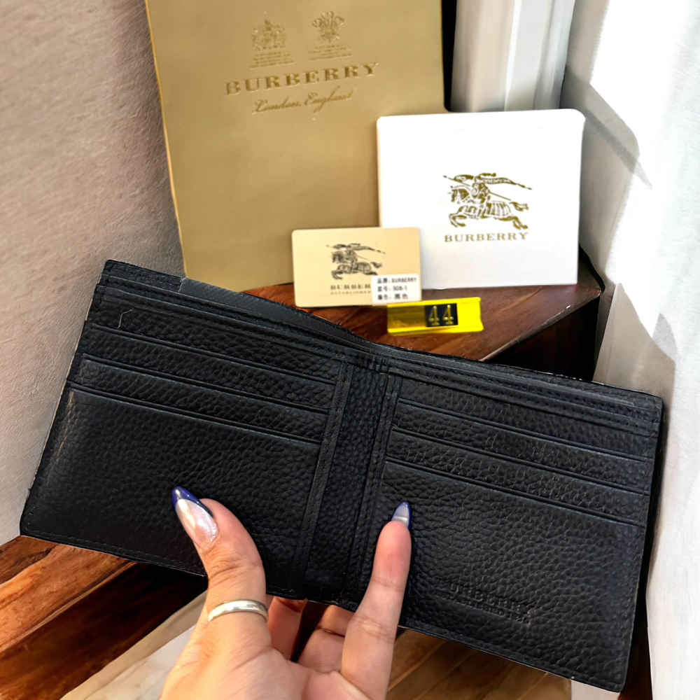 Burberry Black Check and Leather Bifold Wallet-4
