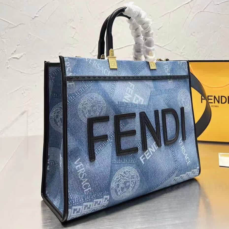 Fendi X Versace Blue & Black Tote Bag-thumb-0