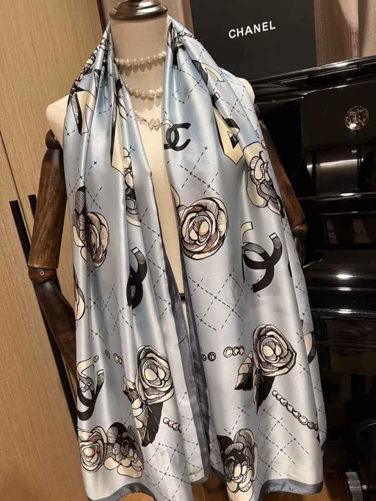 Chanel Premium Quality Blue Silk Stole-thumb-2