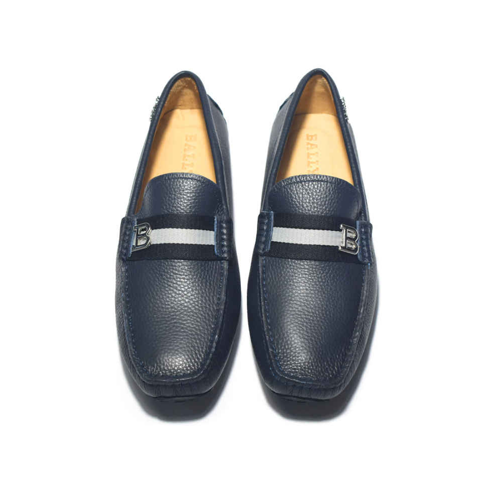 Bally Navy Blue Karlos Kerbs Drivers with Stripe Loafers-4