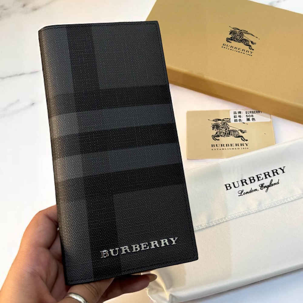 Burberry Black Check and Leather Bifold Long Wallet-thumb-1