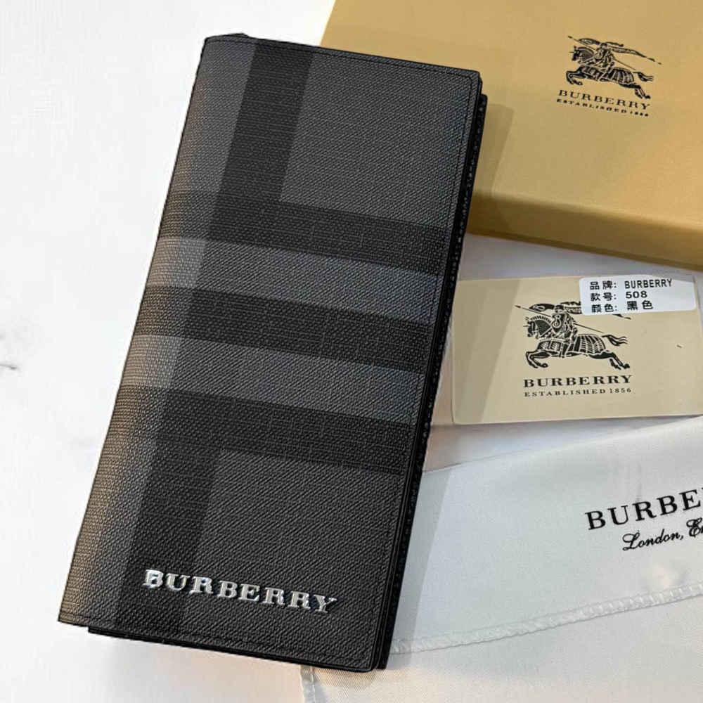 Burberry Black Check and Leather Bifold Long Wallet-thumb-0