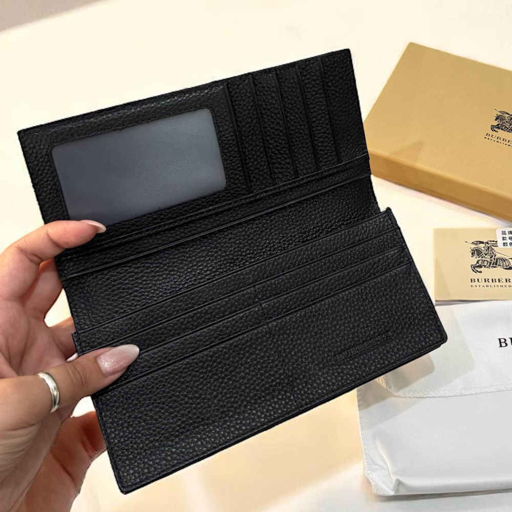 Burberry Black Check and Leather Bifold Long Wallet-thumb-3