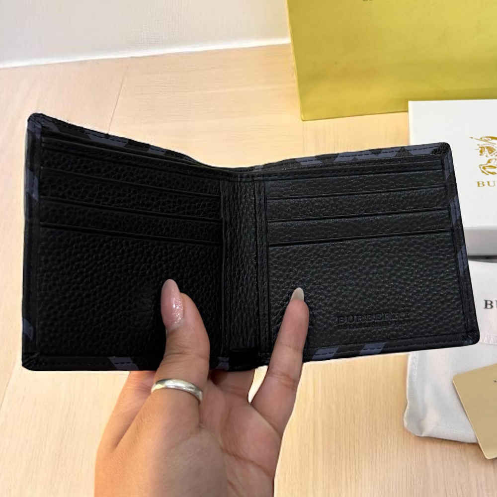Burberry Black Check and Leather Bifold Wallet-1