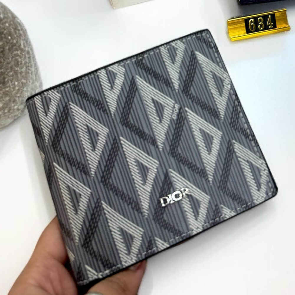Dior Grey Check and Leather Bifold Wallet-thumb-2