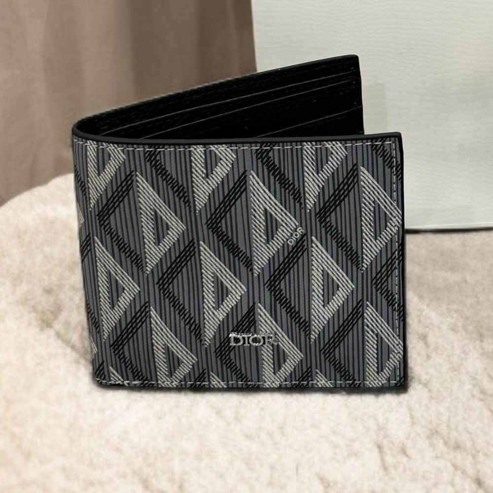 Dior Grey Check and Leather Bifold Wallet-thumb-1