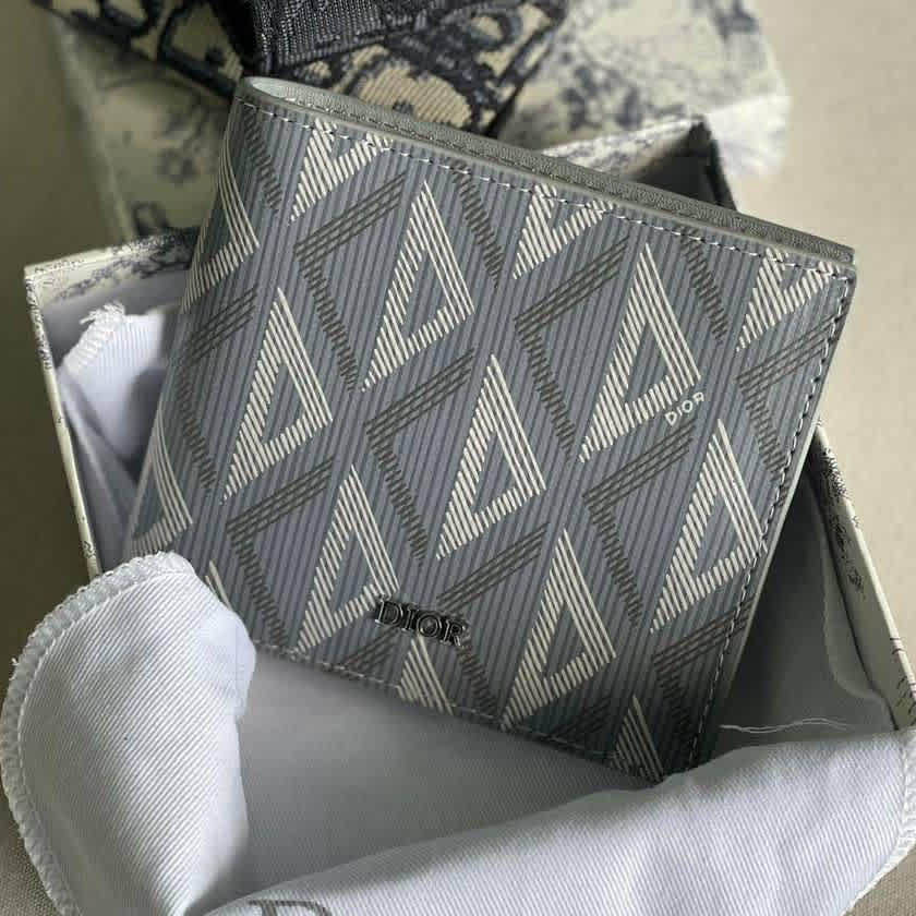 Dior Grey Check and Leather Bifold Wallet-thumb-4