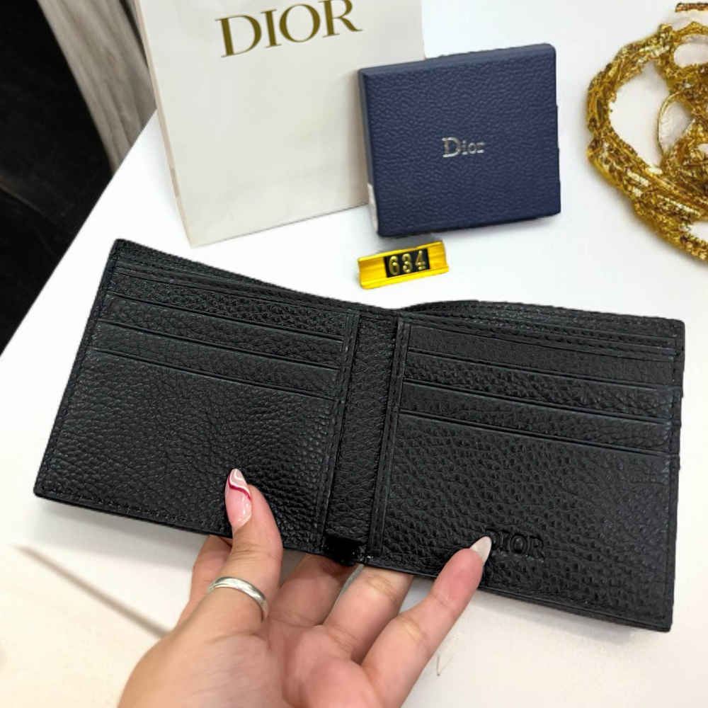 Dior Grey Check and Leather Bifold Wallet-thumb-3