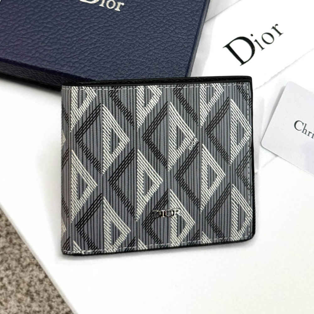 Dior Grey Check and Leather Bifold Wallet-thumb-0