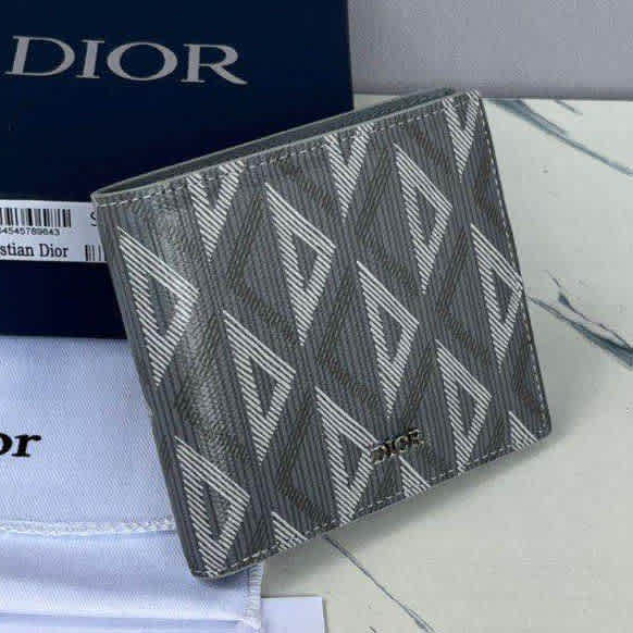 Dior Grey Check and Leather Bifold Wallet-thumb-5