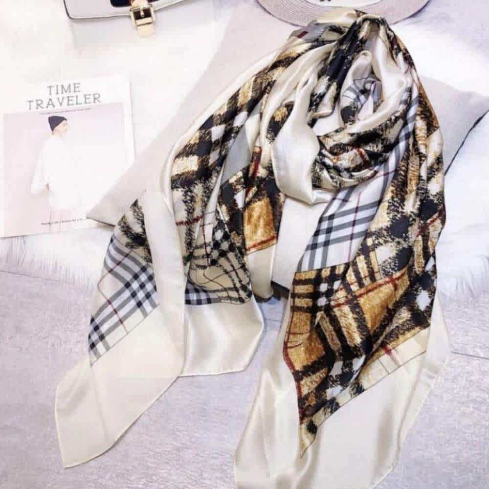 Burberry Designer Cream Check Silk Stole-thumb-0