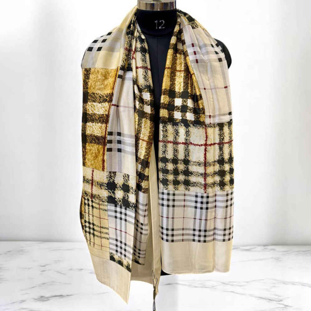 Burberry Designer Cream Check Silk Stole-thumb-1