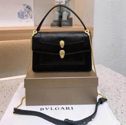 Bvlgari Serpenti Snake Top Black HandBag-thumb-0