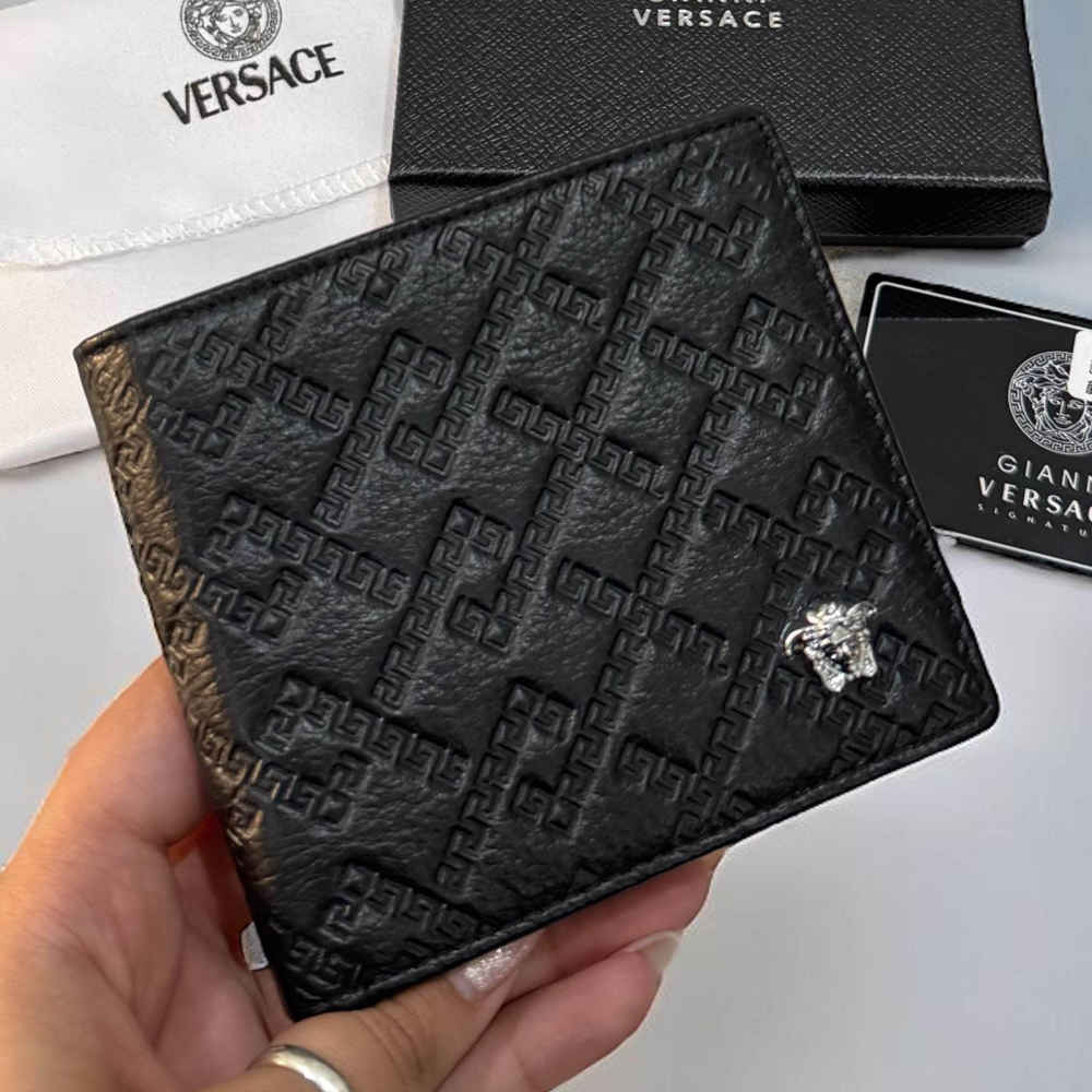 Versace Black Leather Compact Wallet-1