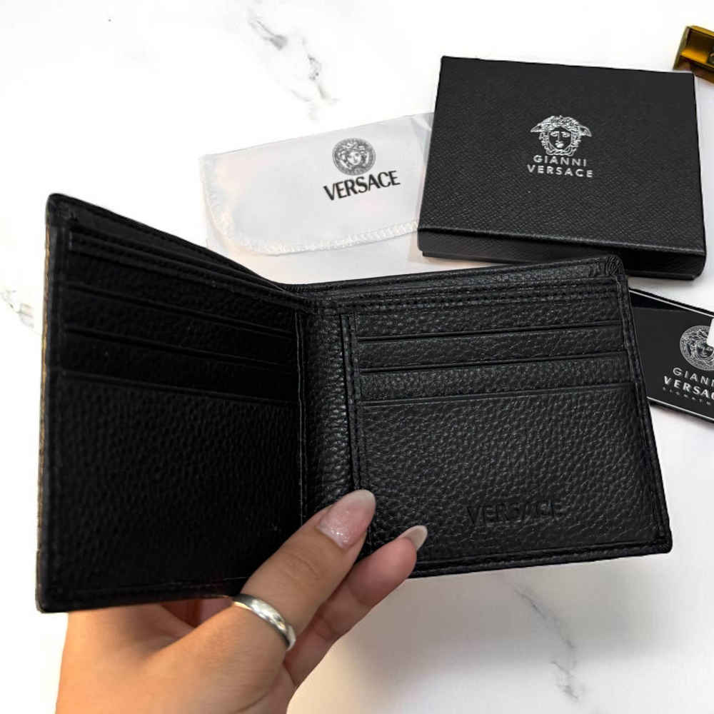 Versace Black Leather Compact Wallet-3