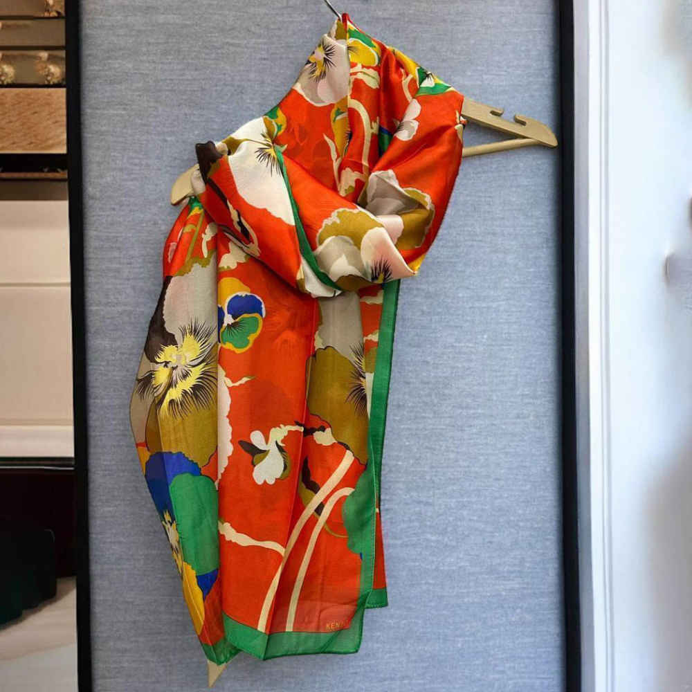 Kenzo Designer Orange Silk Stole-4