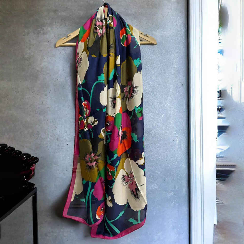 Kenzo Designer Blue Silk Stole-thumb-3