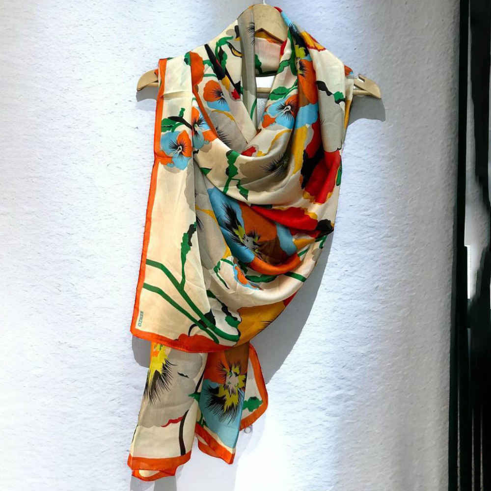 Kenzo Designer White Silk Stole-1