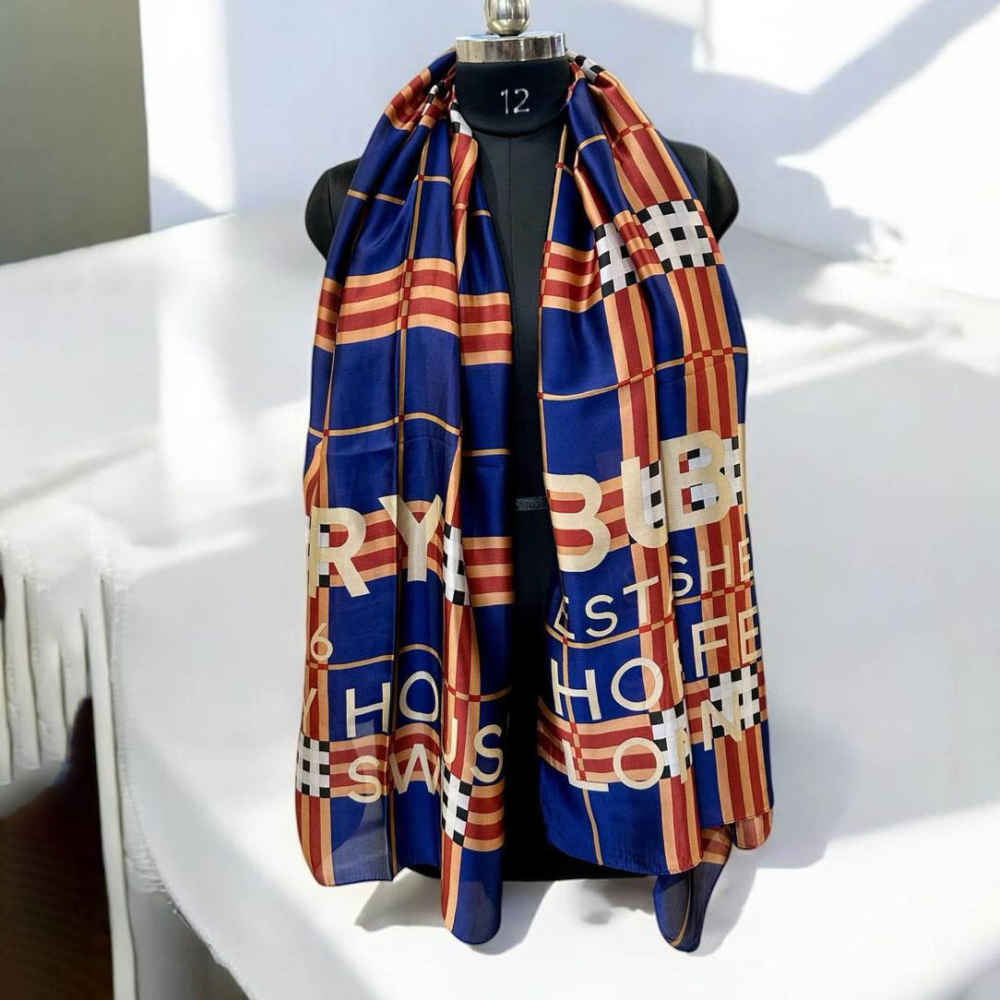 Burberry Designer Blue Silk Stole-thumb-1