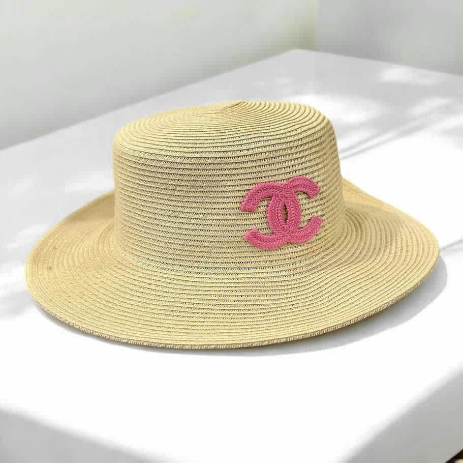 Chanel Cream Straw Bucket Hat-thumb-0
