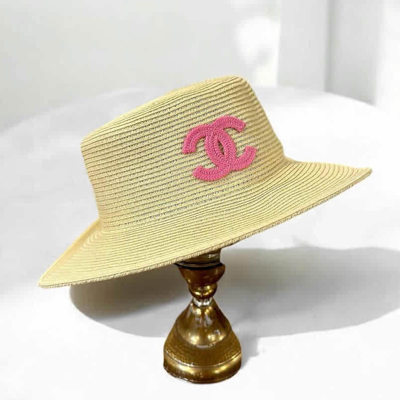 Chanel Cream Straw Bucket Hat-thumb-1