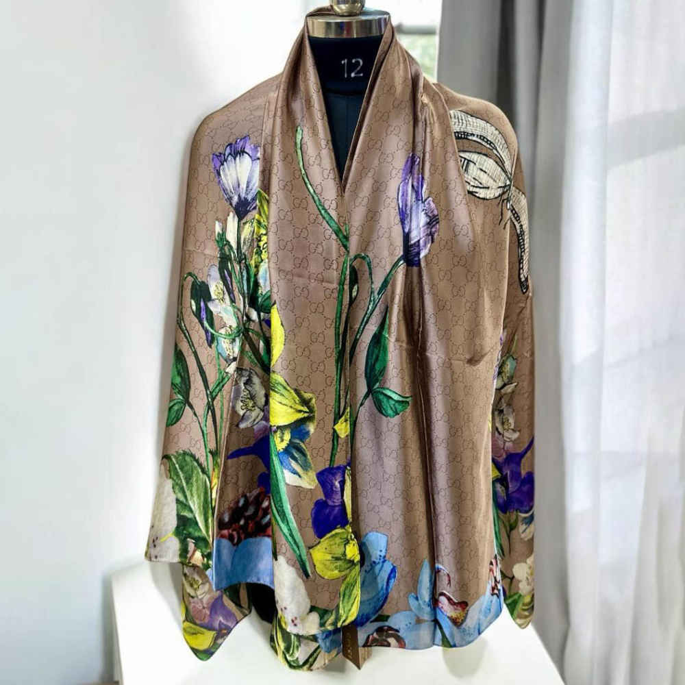 Gucci Floral Beige Silk Stole-thumb-0