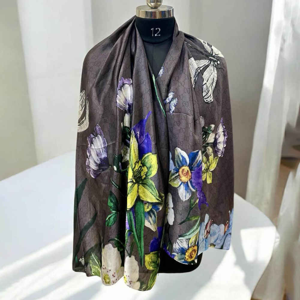 Gucci Floral Brown Silk Stole-thumb-2