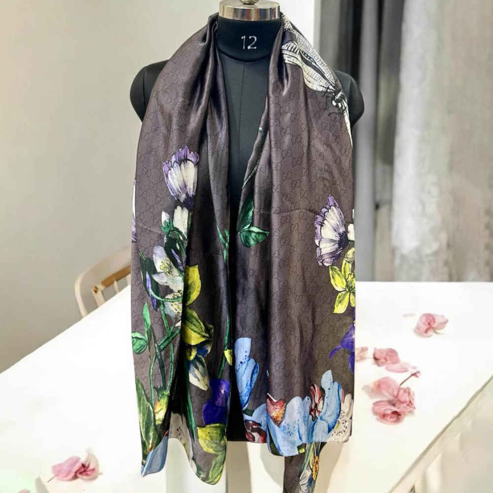 Gucci Floral Brown Silk Stole-thumb-1