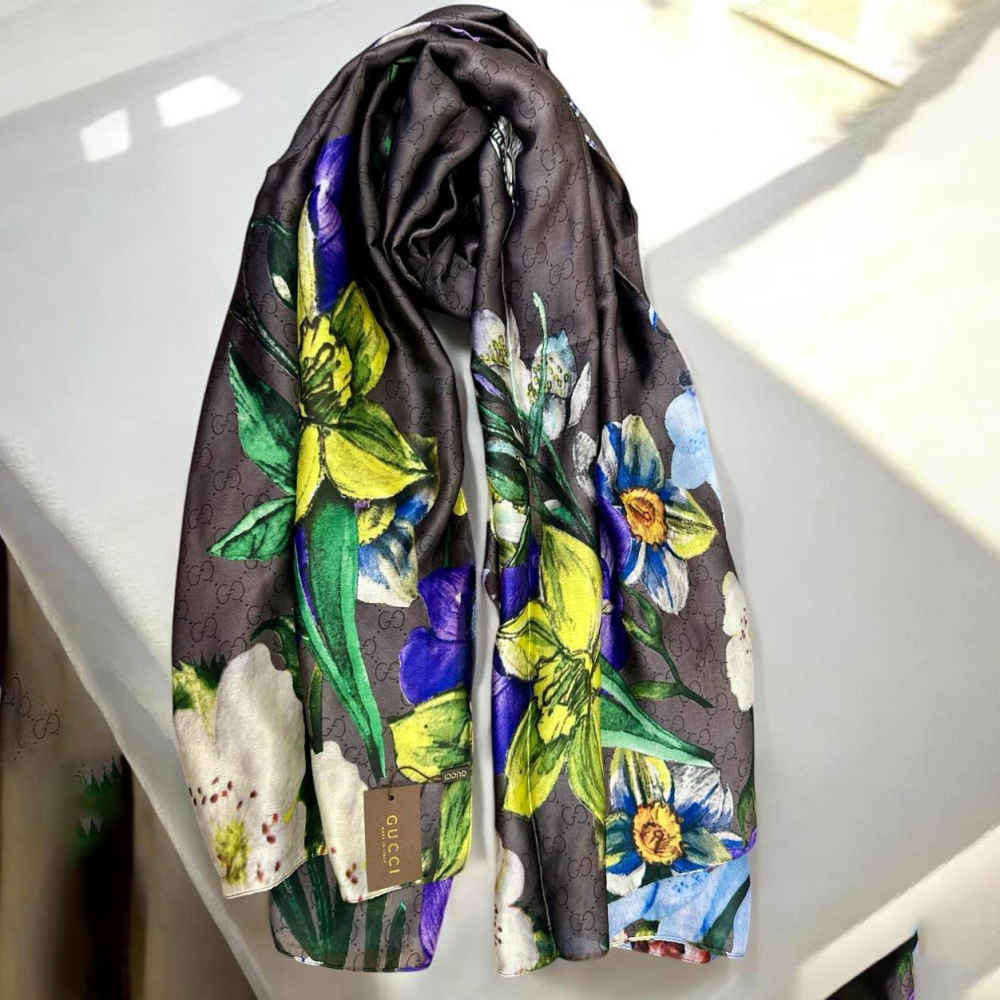 Gucci Floral Brown Silk Stole-thumb-0