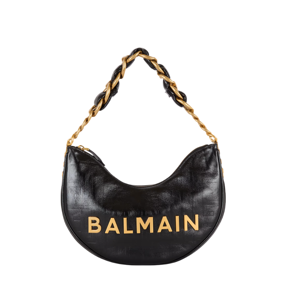 Balmain Embossed Moon Hobo Chain Black Handbag-thumb-0