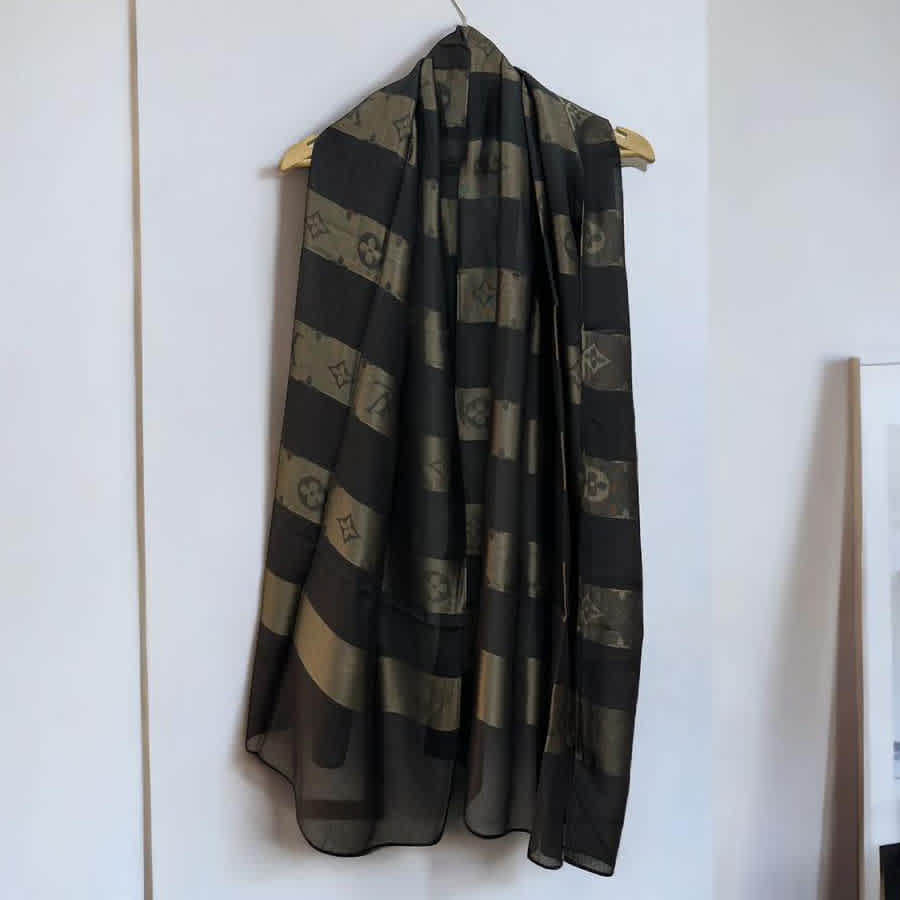 Louis Vuitton Designer Black Cotton Silk Stole-1