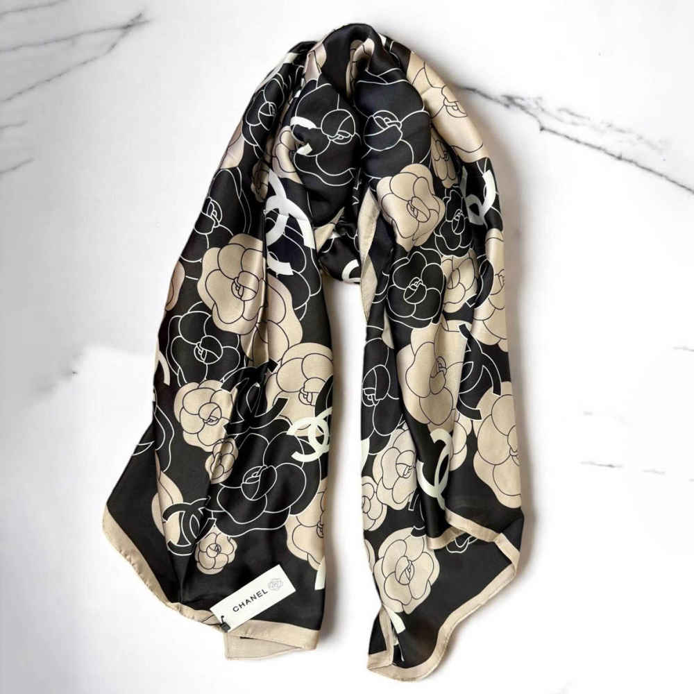 Chanel Designer Black Silk Stole-thumb-0
