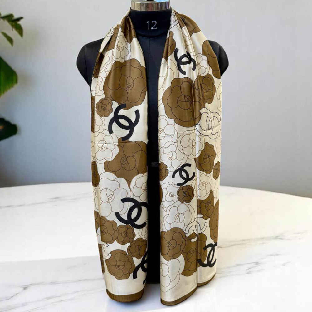 Chanel Designer White Silk Stole-2