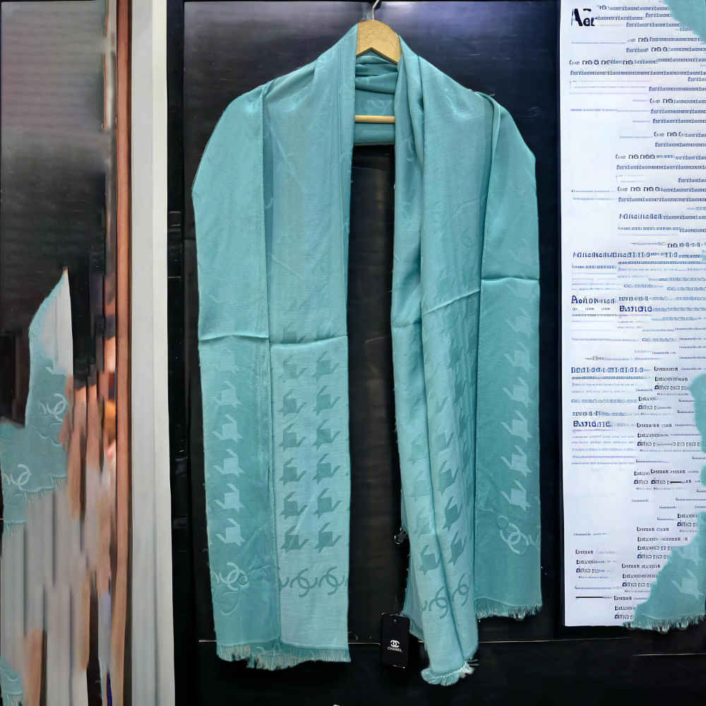 Chanel Designer Teal Blue Silk Stole-thumb-1