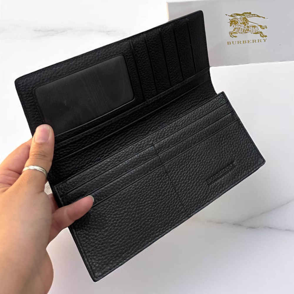 Burberry Black Leather Bifold Long Wallet-3