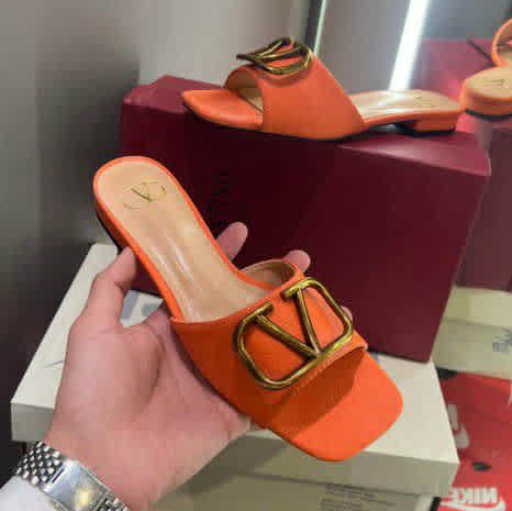 Valentino Orange Premium Quality Women's Flat Sandals-thumb-0