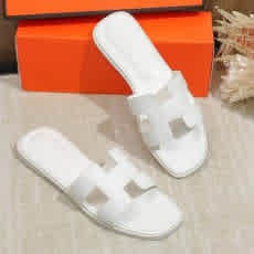 Hermes White Premium Quality Women's Flat Sandals-thumb-2