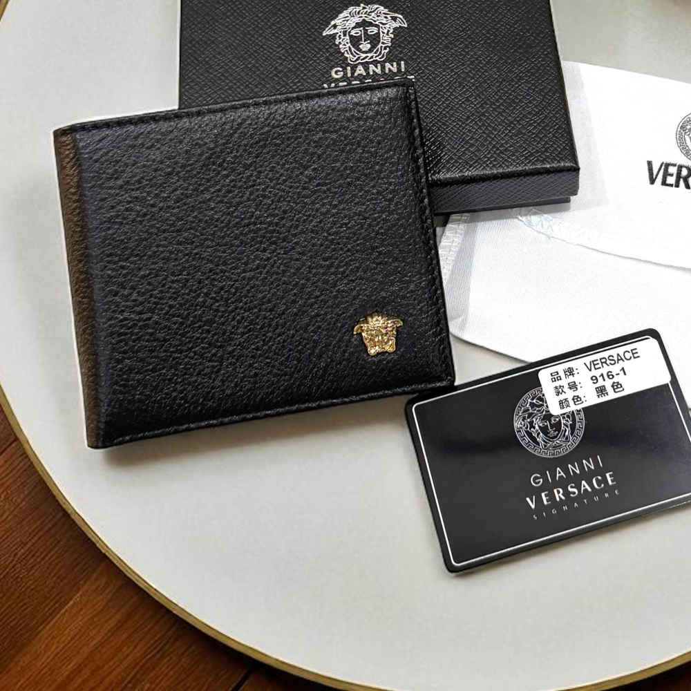 Versace Black Leather Compact Wallet-thumb-1