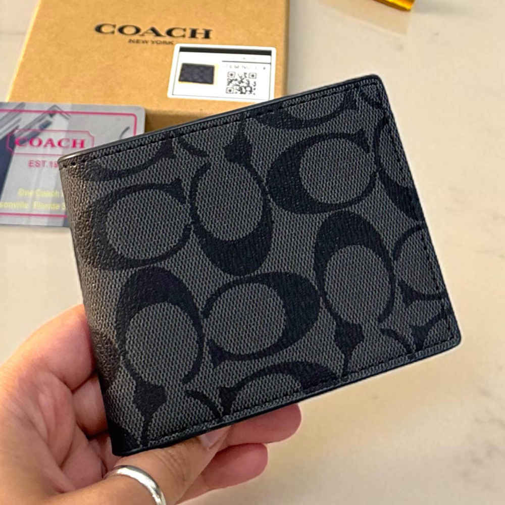 Coach Black Premium Compact Wallet-thumb-1