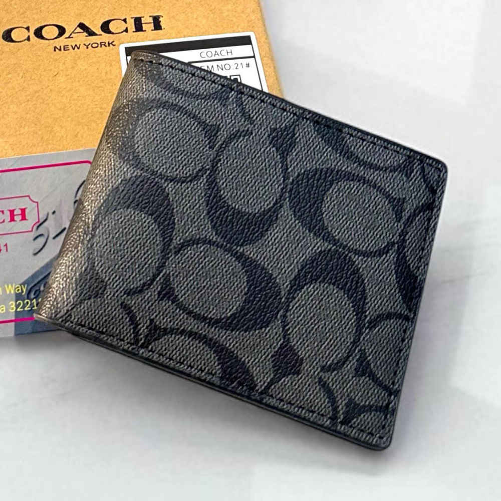 Coach Black Premium Compact Wallet-thumb-2