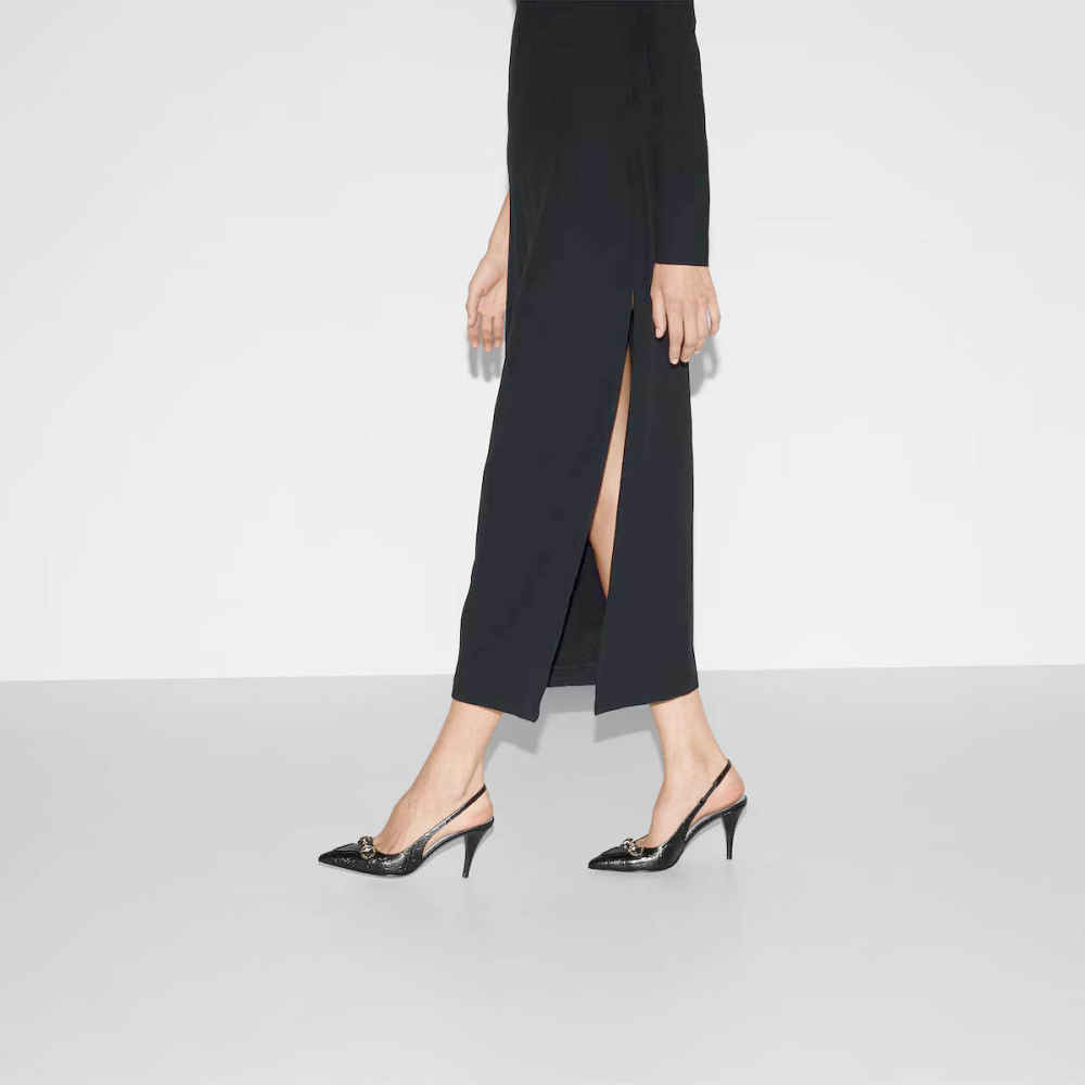 Gucci Black Women's slingback pump with Horsebit Heels Sandals-5