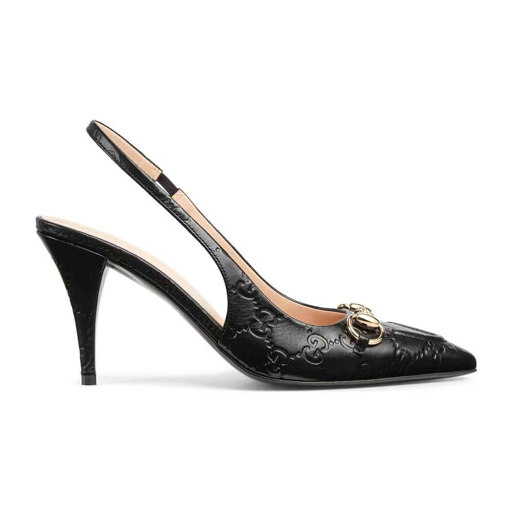 Gucci Black Women's slingback pump with Horsebit Heels Sandals-1