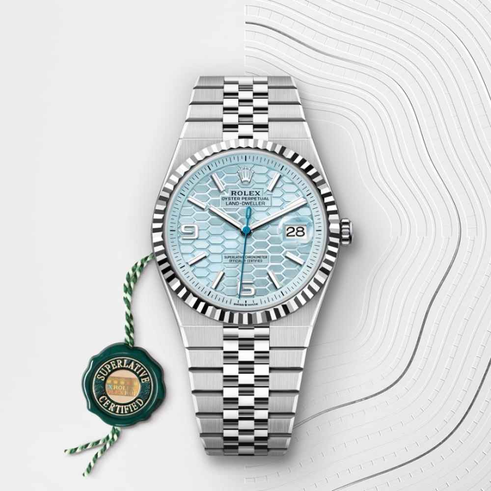 Rolex Land-Dweller Oyster, 40 mm, Platinum and Blue Dial Watch M127336-0001-7