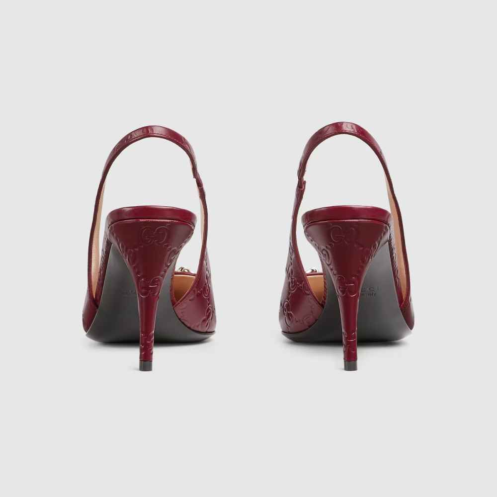 Gucci Wine Women's slingback pump with Horsebit Heels Sandals-4