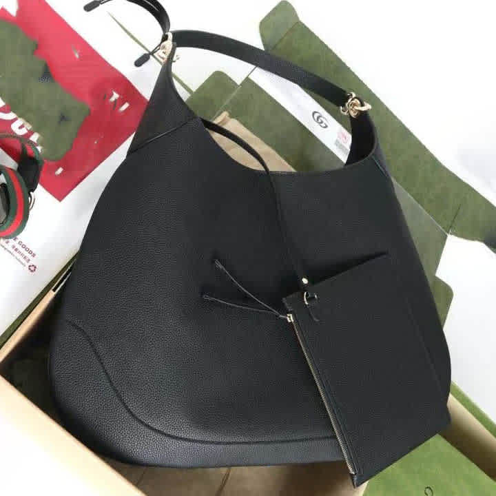 Gucci Hobo Plain Black Shoulder Bag-thumb-1